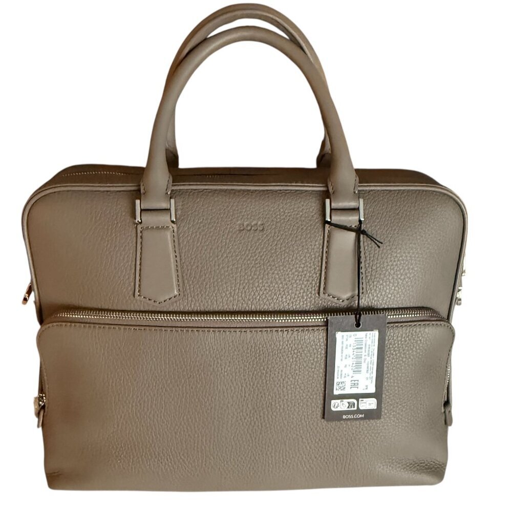 HUGO BOSS Crosstown_S Messenger Briefcase in beige leather, Unisex Bag, 50529293
